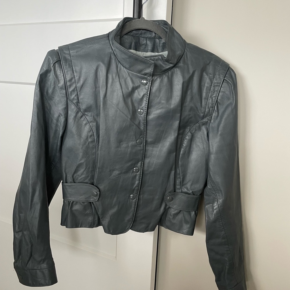 Vintage grey leather jacket.